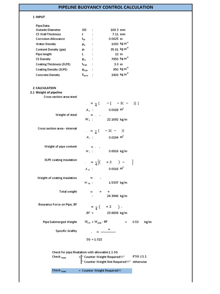 Buoyancy Calculation PDF Buoyancy Pipe (Fluid Conveyance)
