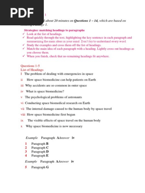 space travel and health reading answers