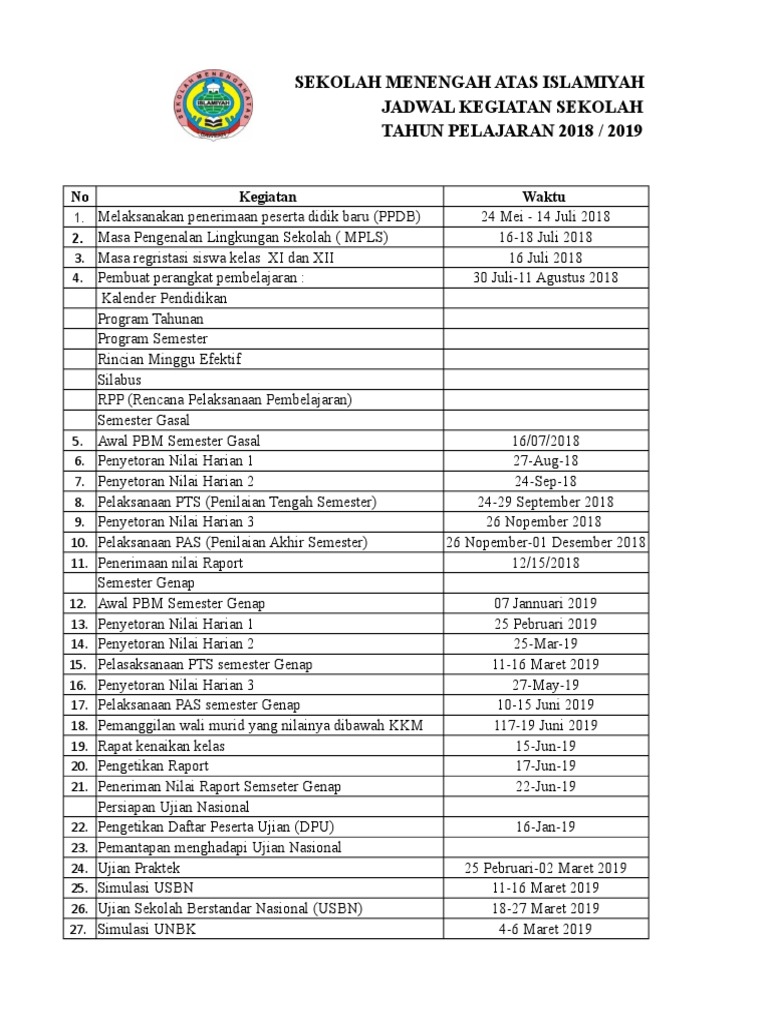 Program Kerja Wali Kelas Excel