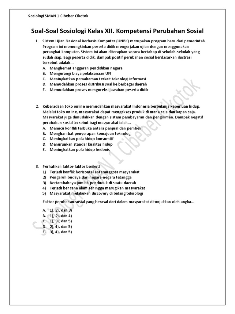 Soal essay sosiologi kelas 12 tentang perubahan sosial 05 image
