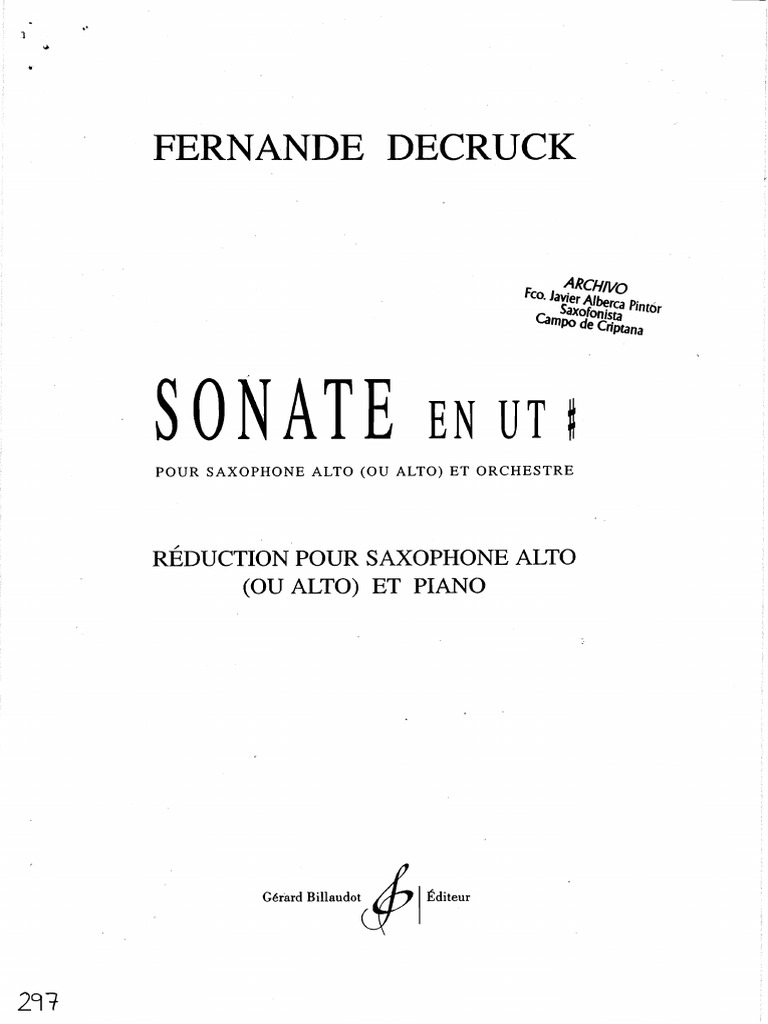 楽譜 Fernande DECRUCK ソナタ en ut サックス ピアノ 楽譜 Fernande