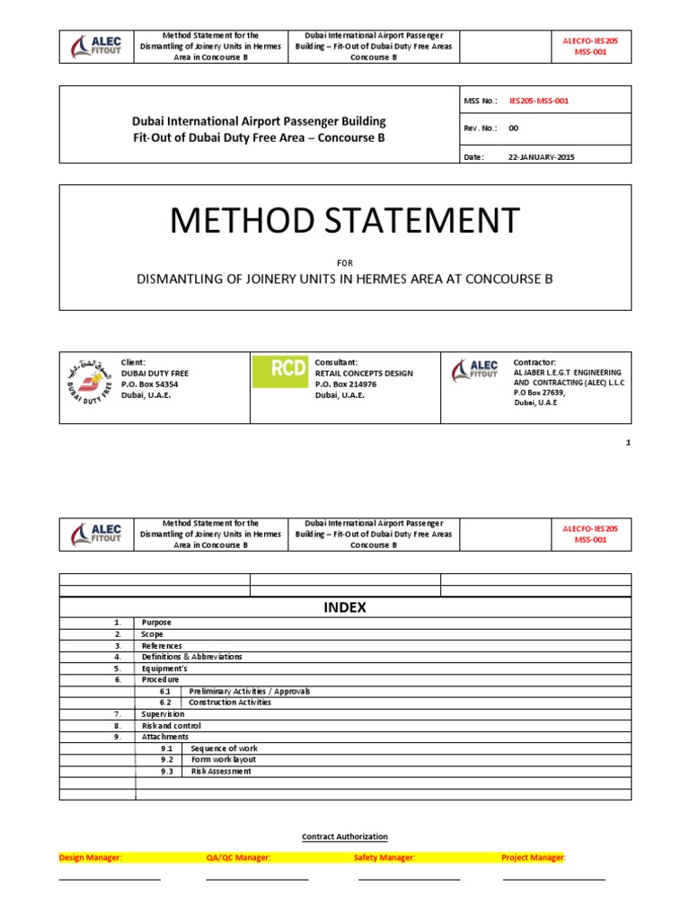 Joinery Dismantling Method Statement | PDF | Personal Protective Equipment