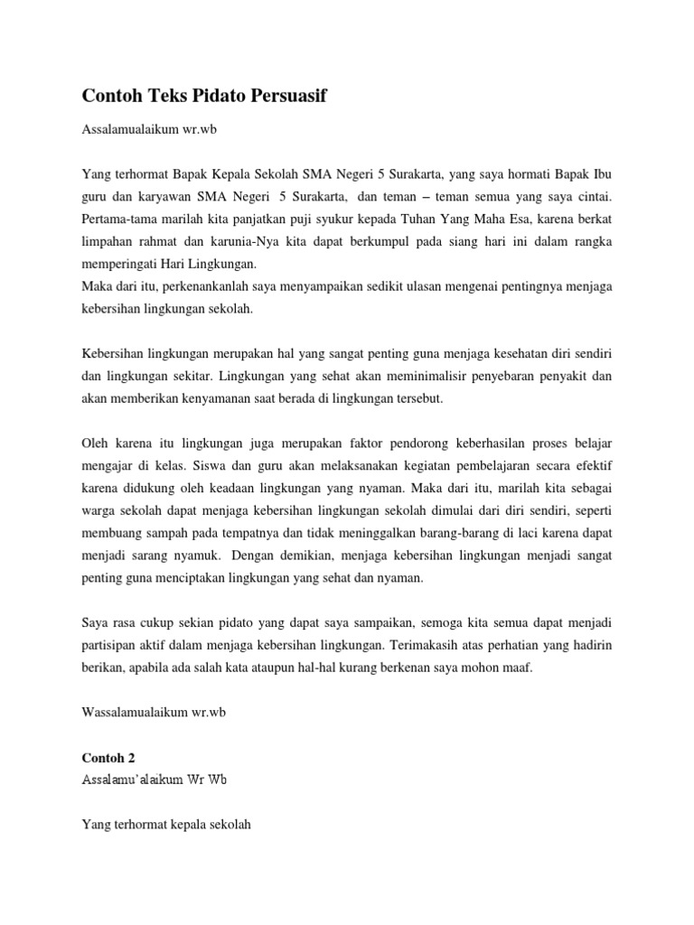 Contoh Teks Pidato Persuasif