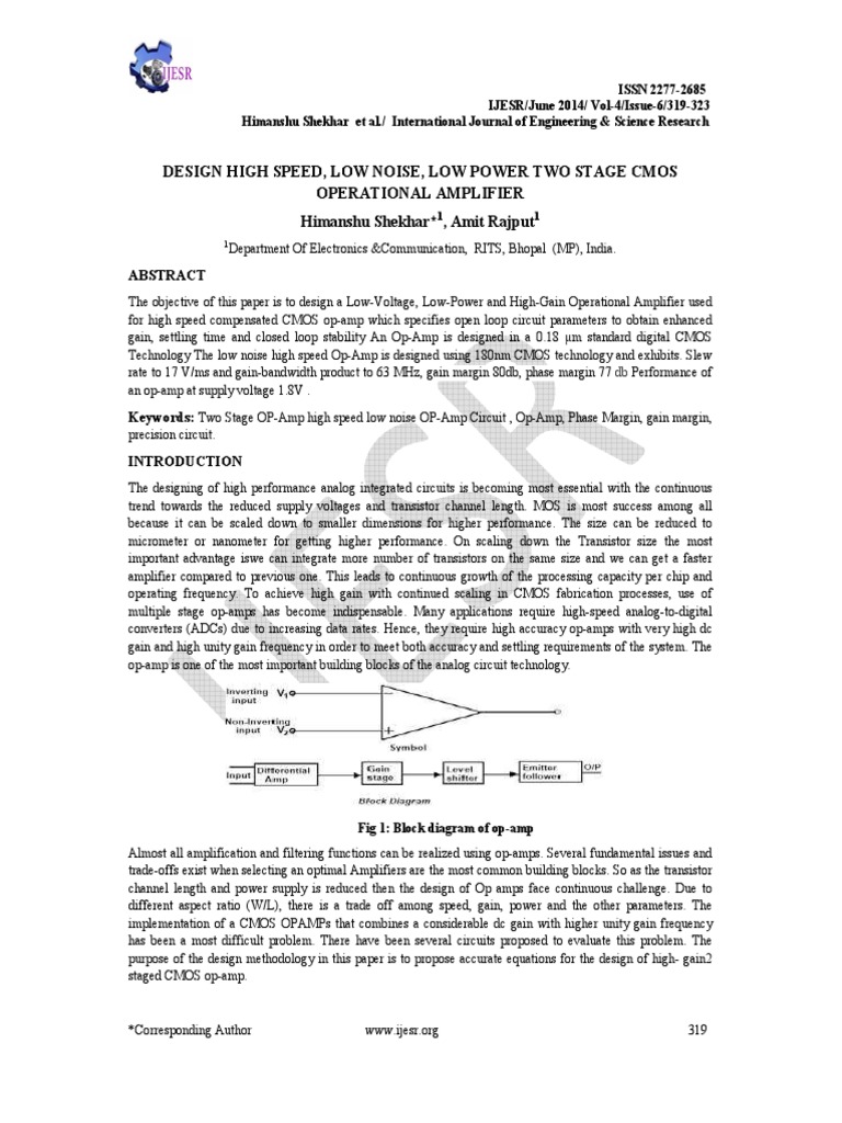 Design High Speed, Low Noise, Low Power Two Stage CMOS | PDF ...