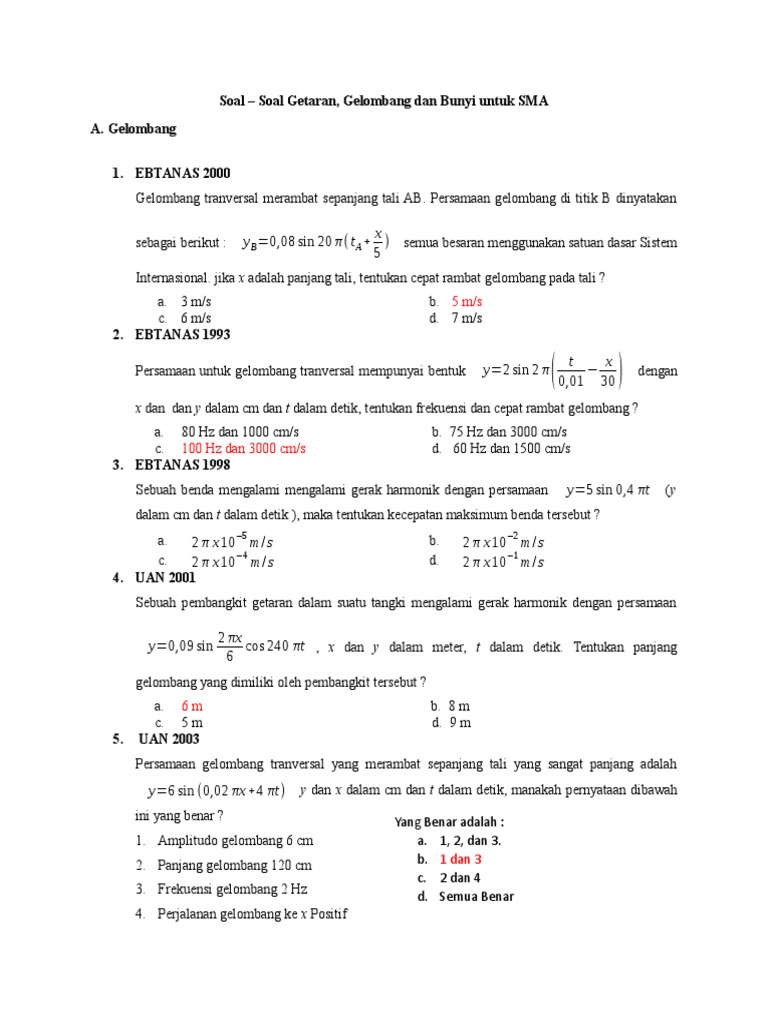 Soal Getaran Gelombang Dan Bunyi Sma Docx