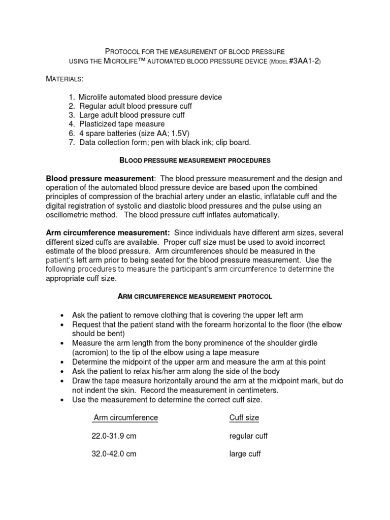 Protocol Measurement Blood Pressure Intervention Team PDF | PDF | Blood ...