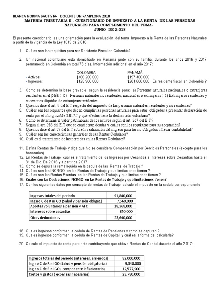 Cuestionario sobre Impuesto a la Renta 2018 | PDF | Impuesto sobre la ...