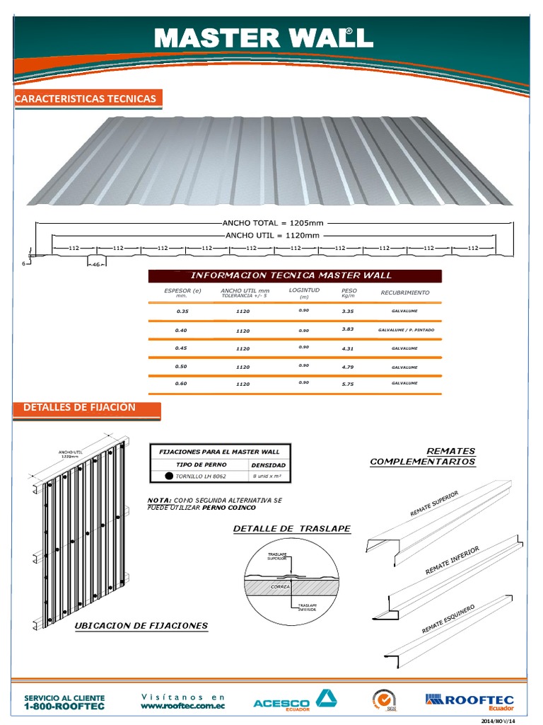 Especificaciones de Master Wall | PDF