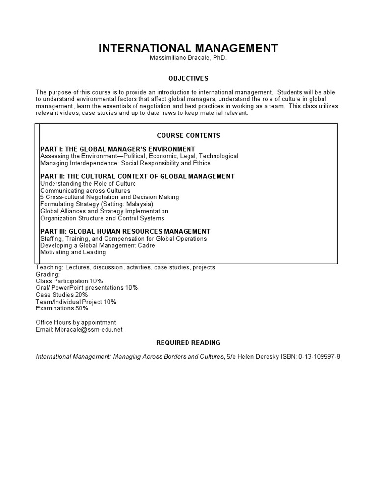 International Management Course Overview | PDF