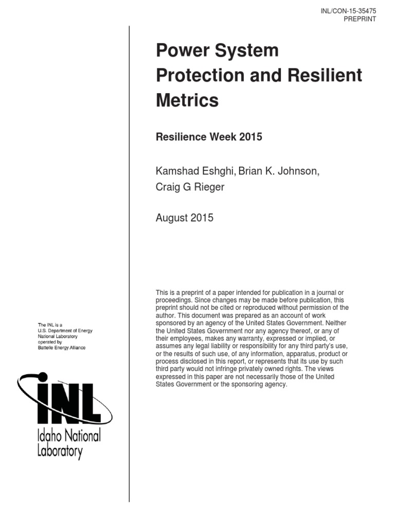 Power System Protection and Resilient Metrics Resilience Week 2015