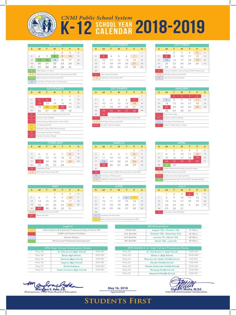 Sy 201819 Calendar PDF Secular Holidays The United States