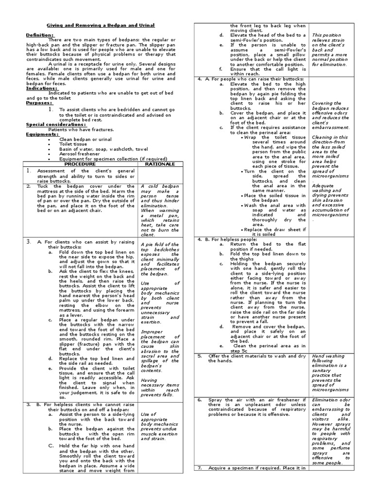 Giving and Removing A Bedpan and Urinal Definition PDF Rectum Digestive System