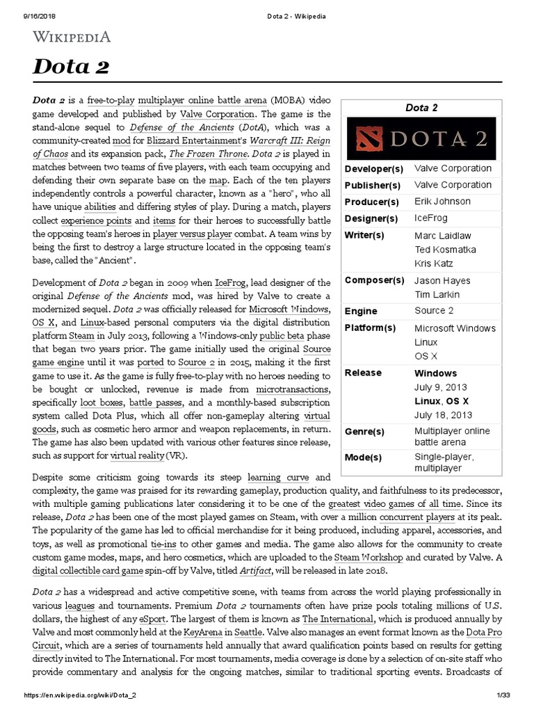 Dota 2 - Wikipedia | PDF | Game Design | Video Game Development