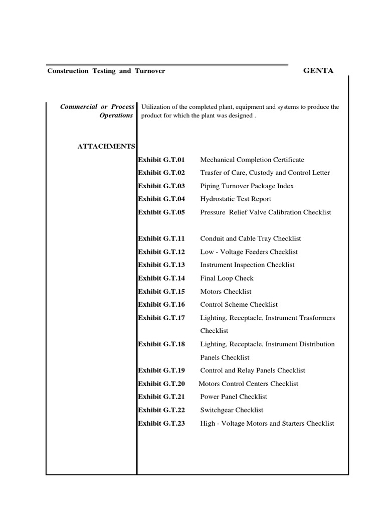 Construction Turnover Checklist Template | PDF | Pipe (Fluid Conveyance ...