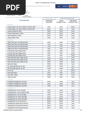 Uniprint Pricelist