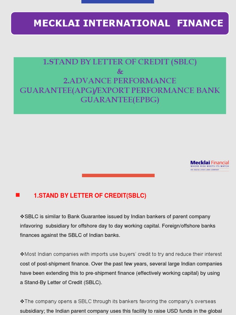 SBLC and APG: Financing for Exports | PDF | Letter Of Credit | Credit