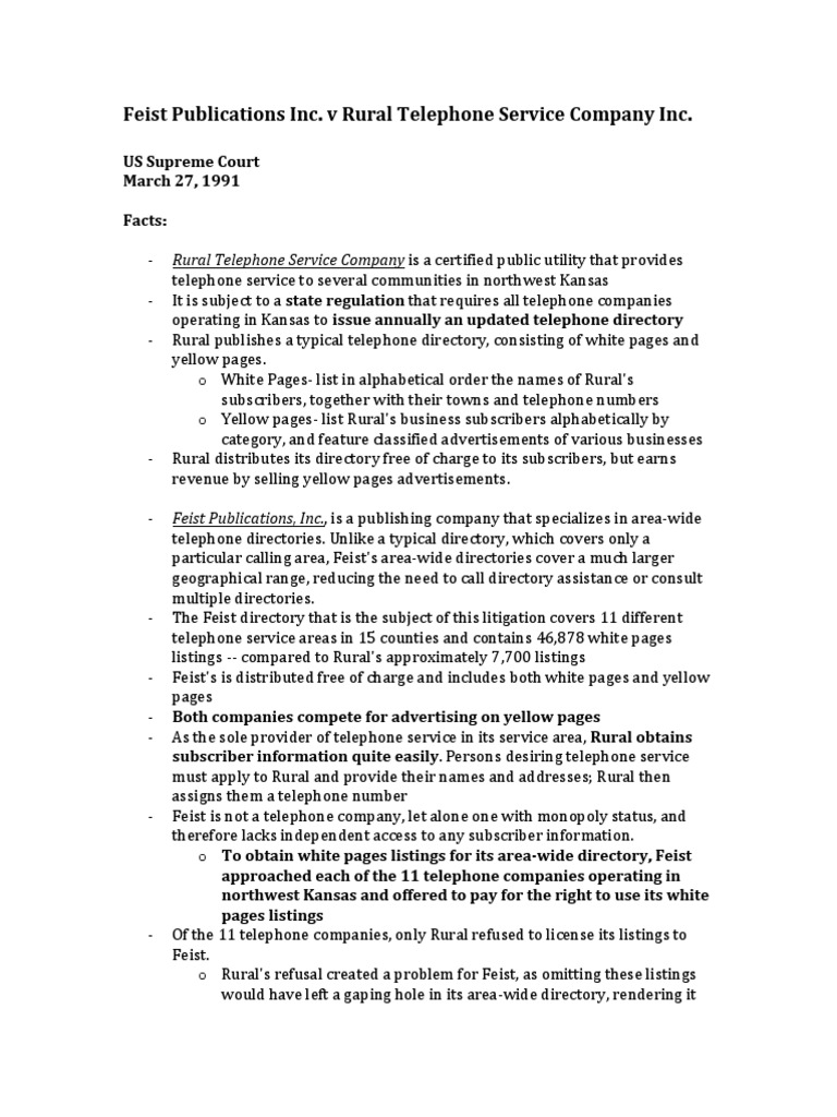 Feist Publications Inc. V Rural Telephone Service Company Inc PDF