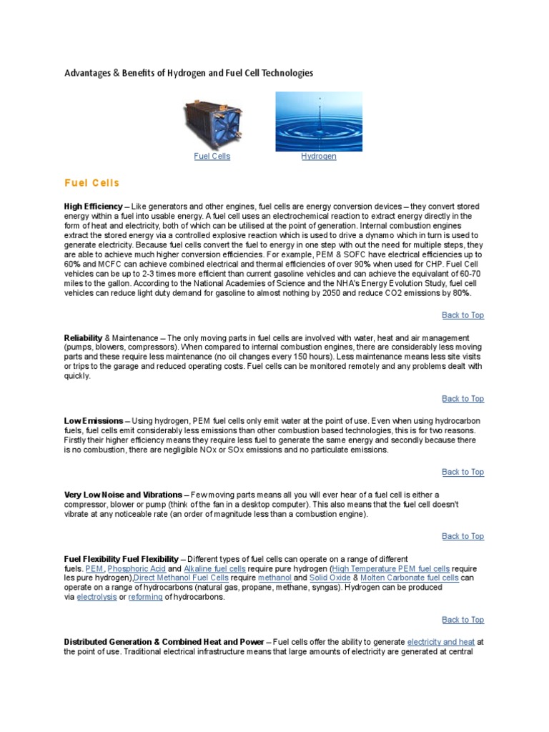 Advantages & Benefits of Hydrogen and Fuel Cell Technologies PDF