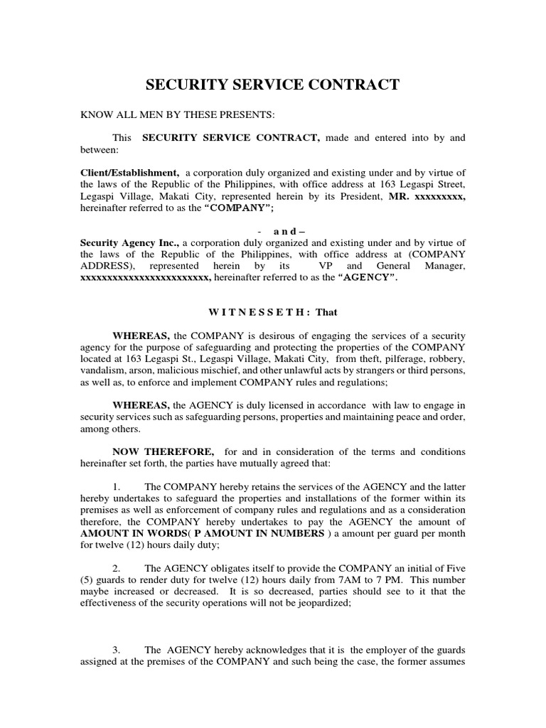 Security Service Contract Makati | PDF | Legal Liability | Government ...