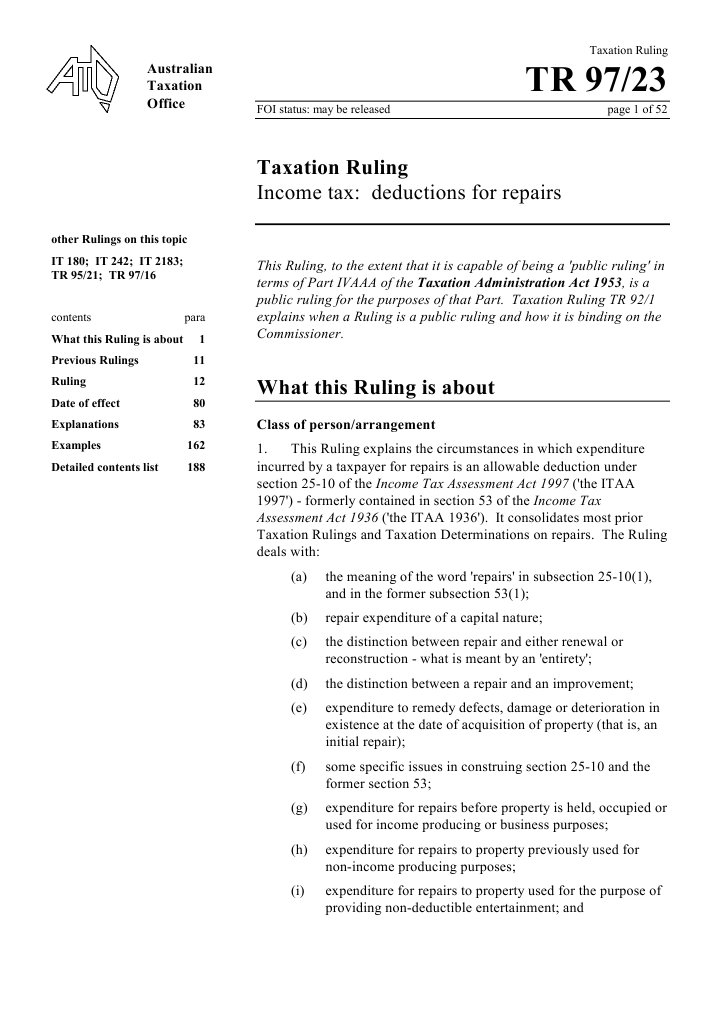 Rulings On Repair PDF Expense Tax Deduction