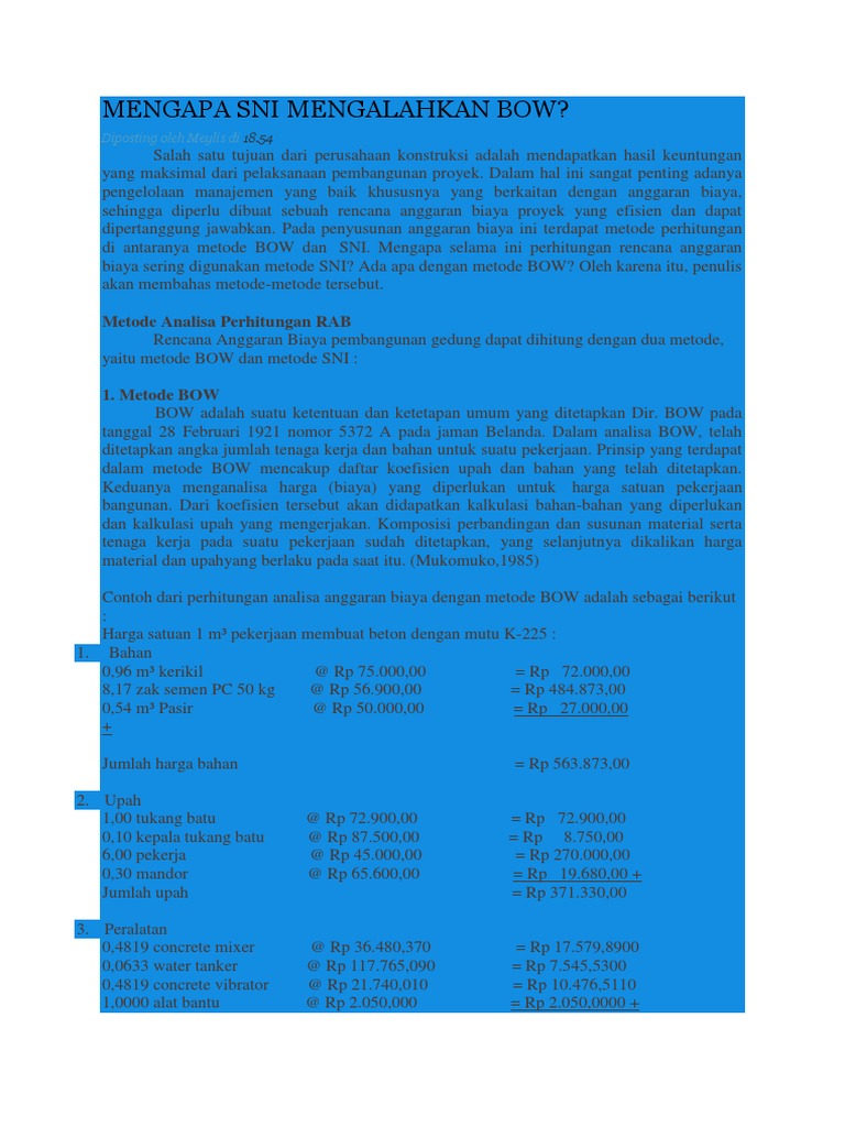 SNI vs BOW: Metode RAB Konstruksi Terbaik | PDF | Teknologi & Rekayasa