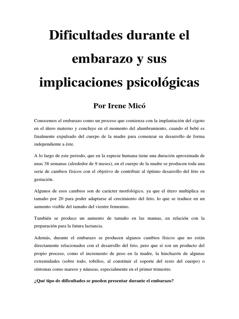 Dificultades Durante El Embarazo Y Sus Implicaciones