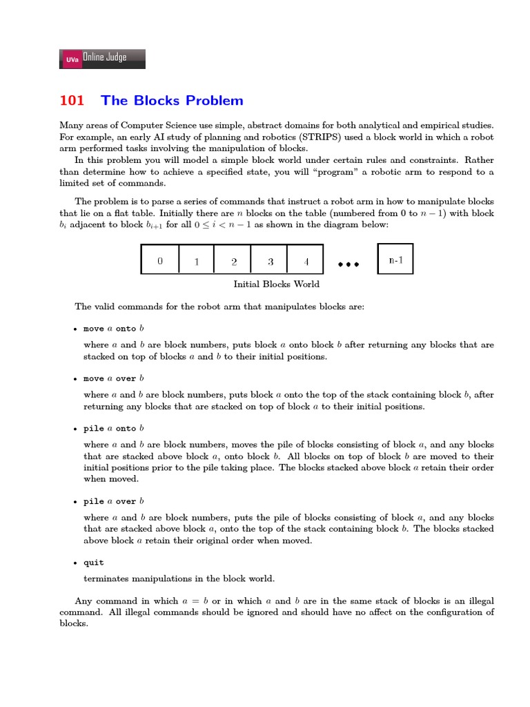 The Blocks Problem: 1) With Block B I N 1 As Shown in The Diagram Below ...