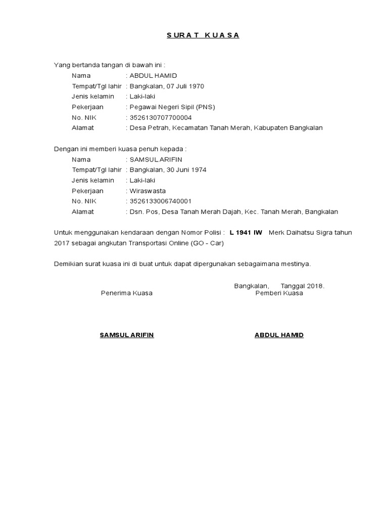 Surat Kuasa Go Car Pdf