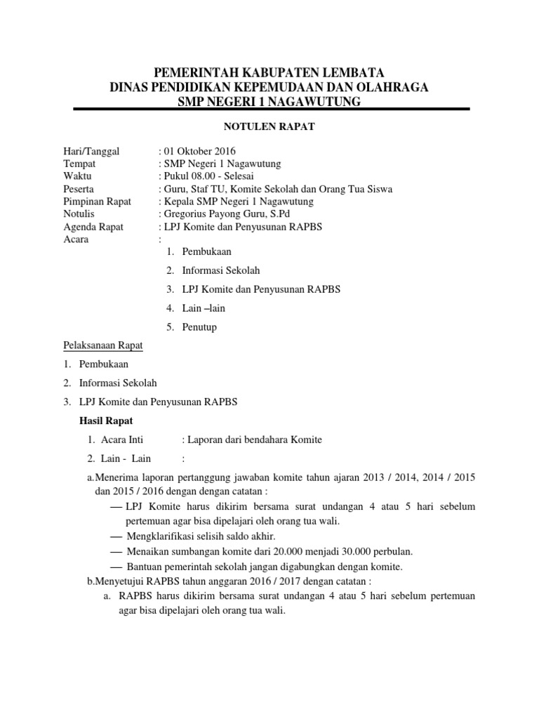 Notulen Rapat Komite Pdf