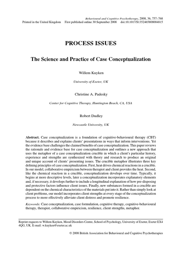 The Science and Practice of Case Conceptualization Cognitive