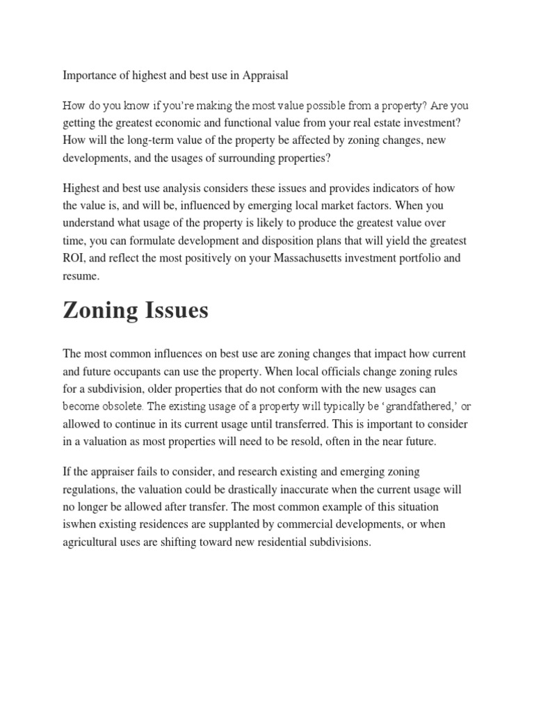 Importance of highest and best use in appraisal pdf real estate
