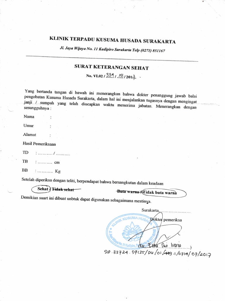 Surat Keterangan Sehat