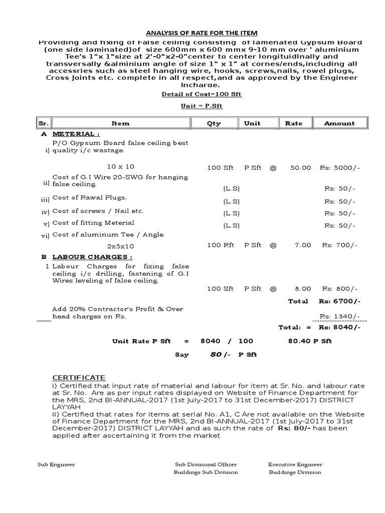 False Ceiling Cost Analysis and Rates | PDF | Building Engineering ...