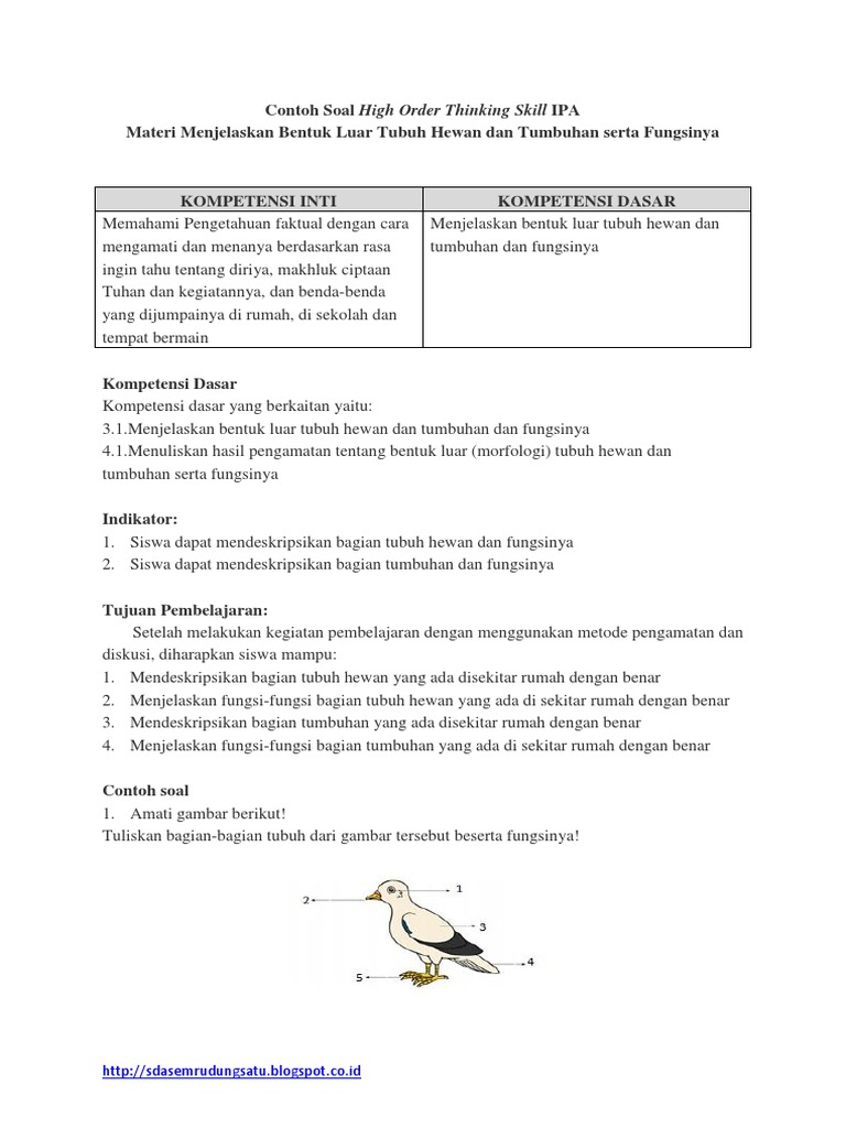 Contoh Soal Hots Kls 4 Sd Sumber Bunyi Docx