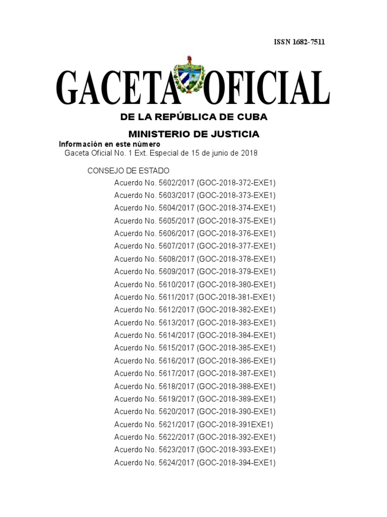 Gaceta Oficial de la República de Cuba 01 2018 PDF Cuba Defensa
