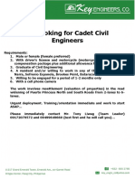 Is Looking For Cadet Civil Engineers