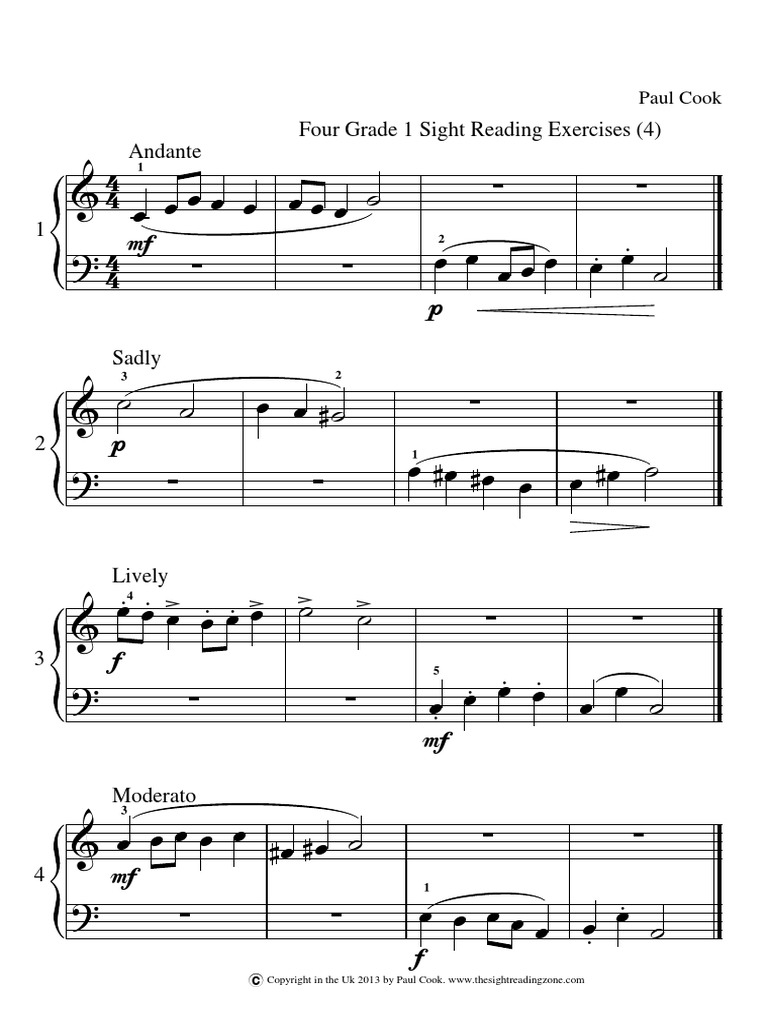 Four Grade 1 Sight Reading Exercises PDF