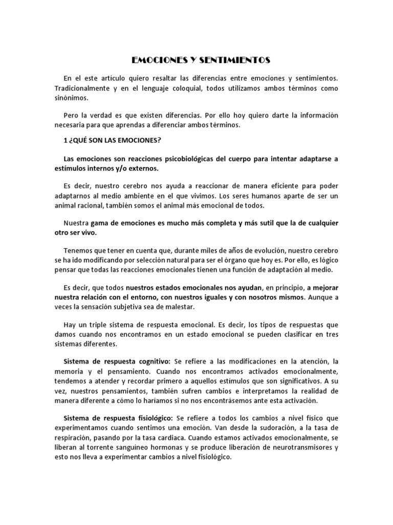 Emociones y Sentimientos | PDF | Sensación | Las emociones