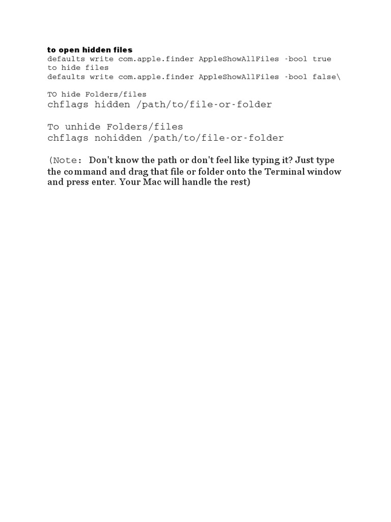 Chflags Hidden /path/to/file or Folder To Unhide Folders/files Chflags ...