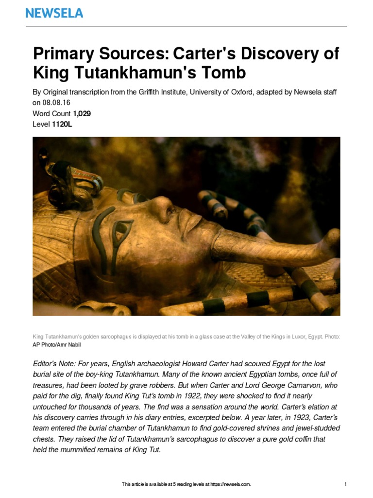 primarysourcecarterkingtut19805article only Tutankhamun