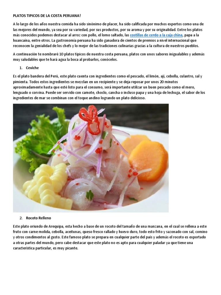 Platos Tipicos de La Costa | PDF | Cilantro | Comida y bebida