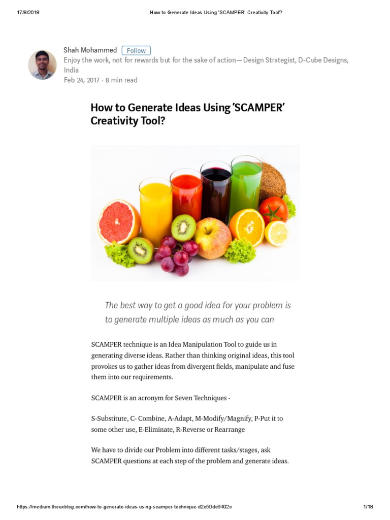 How To Generate Ideas Using SCAMPER' Creativity Tool | PDF | Juice ...