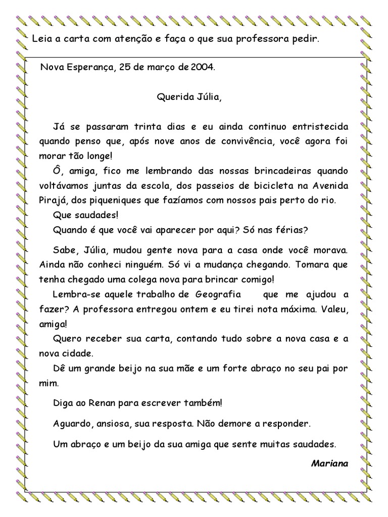 Atividade Com o Gênero Carta Segunda | PDF | Lazer