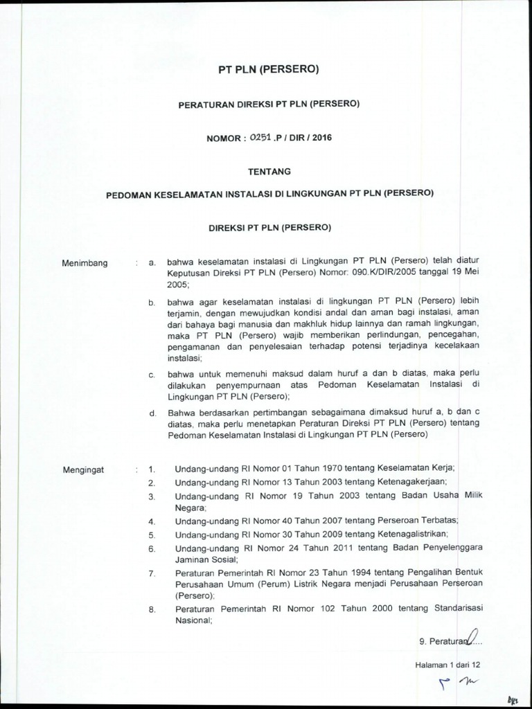 Perdir 0251 Pedoman Keselamatan Instalasi | PDF