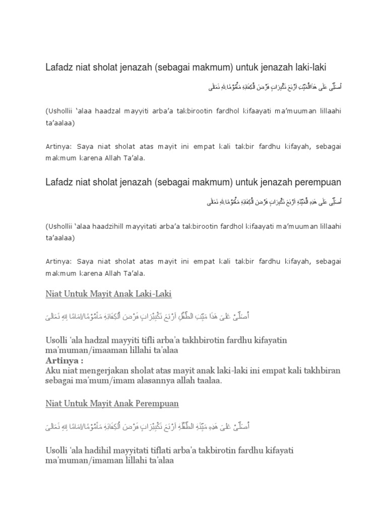 Lafadz Niat Sholat Jenazah Docx