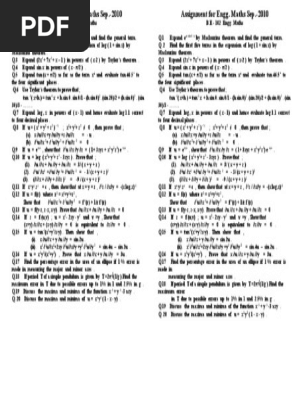 Assignment For Engg Maths Mathematical Analysis Calculus