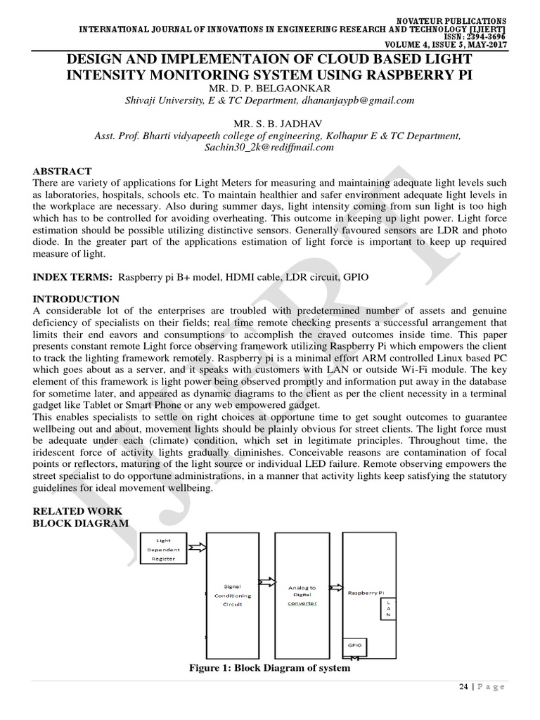 Design and Implementaion of Cloud Based Light Intensity Monitoring