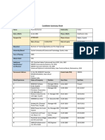 Candidate Summary Sheet