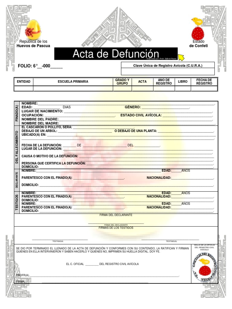 Acta d Defunción d Un Huevín