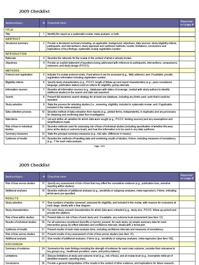 2009 Checklist: Section/topic # Checklist Item Reported On Page # | PDF ...